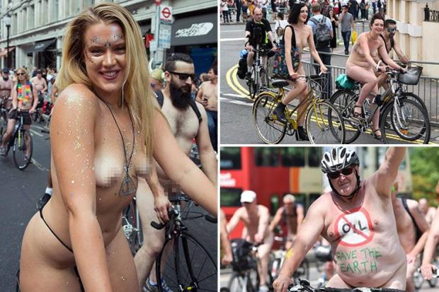 Best of Naked woman riding a bike