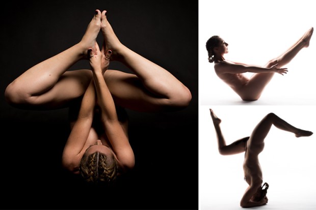 Naked Yoga Stretching over face